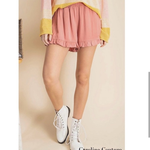 High Waist Pink Ruffle Shorts - Picture 3 of 8